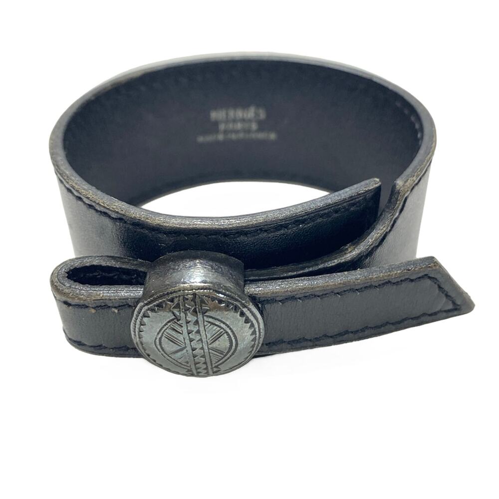 Hermès Tuareg Bracelet Black Silver Leather Hardware